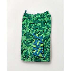 Nike Swim Board Shorts Boys XL 13-15‎ YRS Green Yellow Spell Out Logo Mesh Lined
